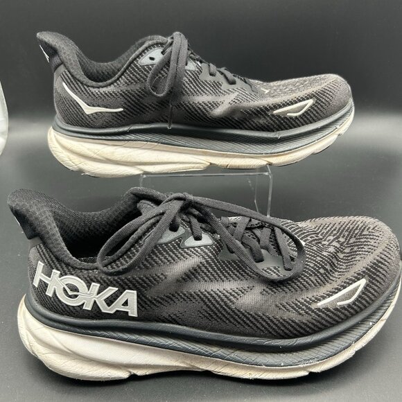 Hoka One One Clifton 9 Shoes Womens Size 9 D Wide Black White Running Sneakers - Picture 2 of 7